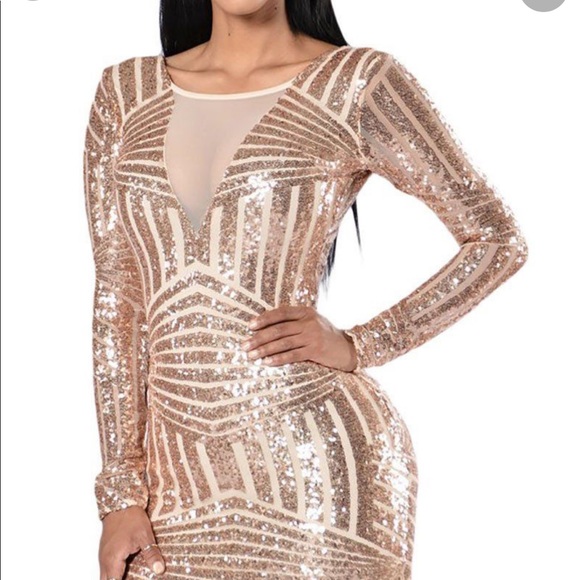 Gold Sequins Open back long sleeve mini - Picture 1 of 7